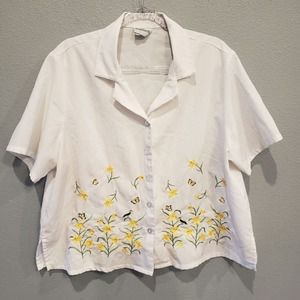 Bon worth Embroidered butterflies, flowers and birds  large button up